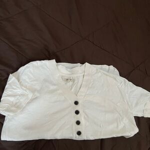Madewell White Button-Up V-Neck Top